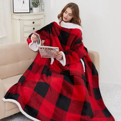 Premium Plaid Sherpa Wearable Tv Blanket