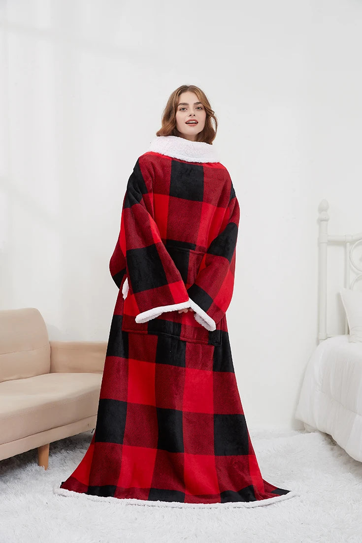 Premium Plaid Sherpa Wearable Tv Blanket