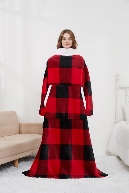 Premium Plaid Sherpa Wearable Tv Blanket