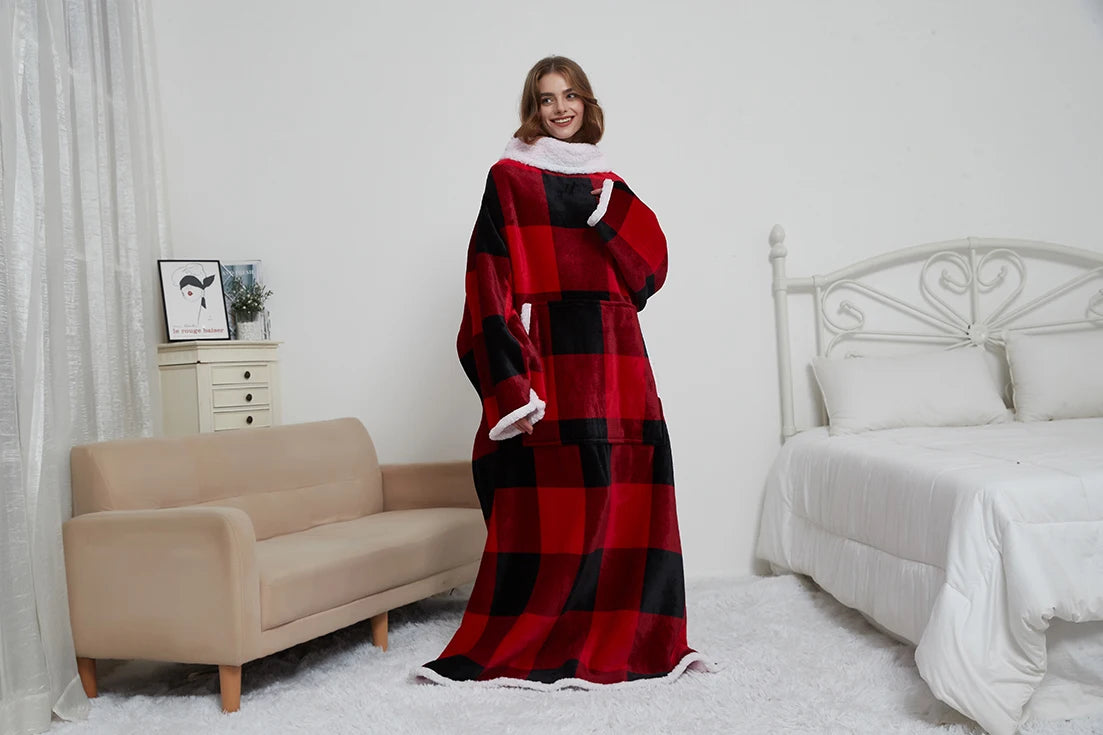 Premium Plaid Sherpa Wearable Tv Blanket