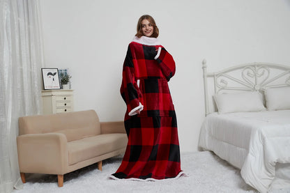 Premium Plaid Sherpa Wearable Tv Blanket