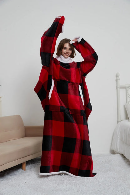 Premium Plaid Sherpa Wearable Tv Blanket