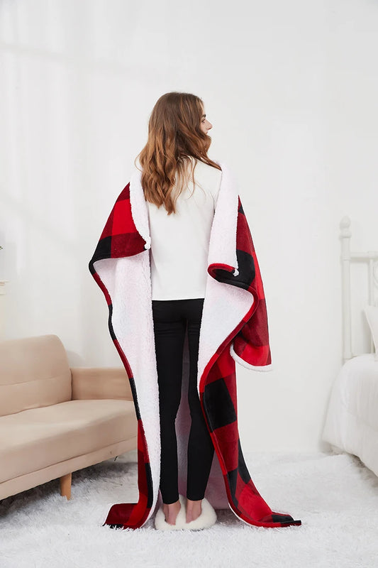 Premium Plaid Sherpa Wearable Tv Blanket